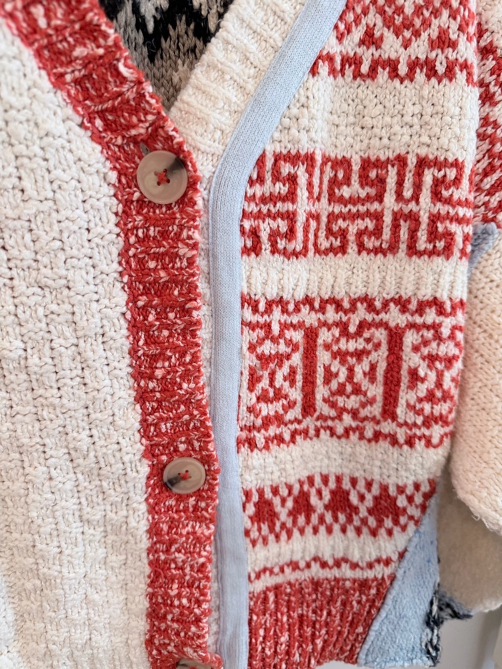 Anthropologie Pilcro Cream, Red & Light Blue Mixed-Knit Cardigan - Picture 2 of 6